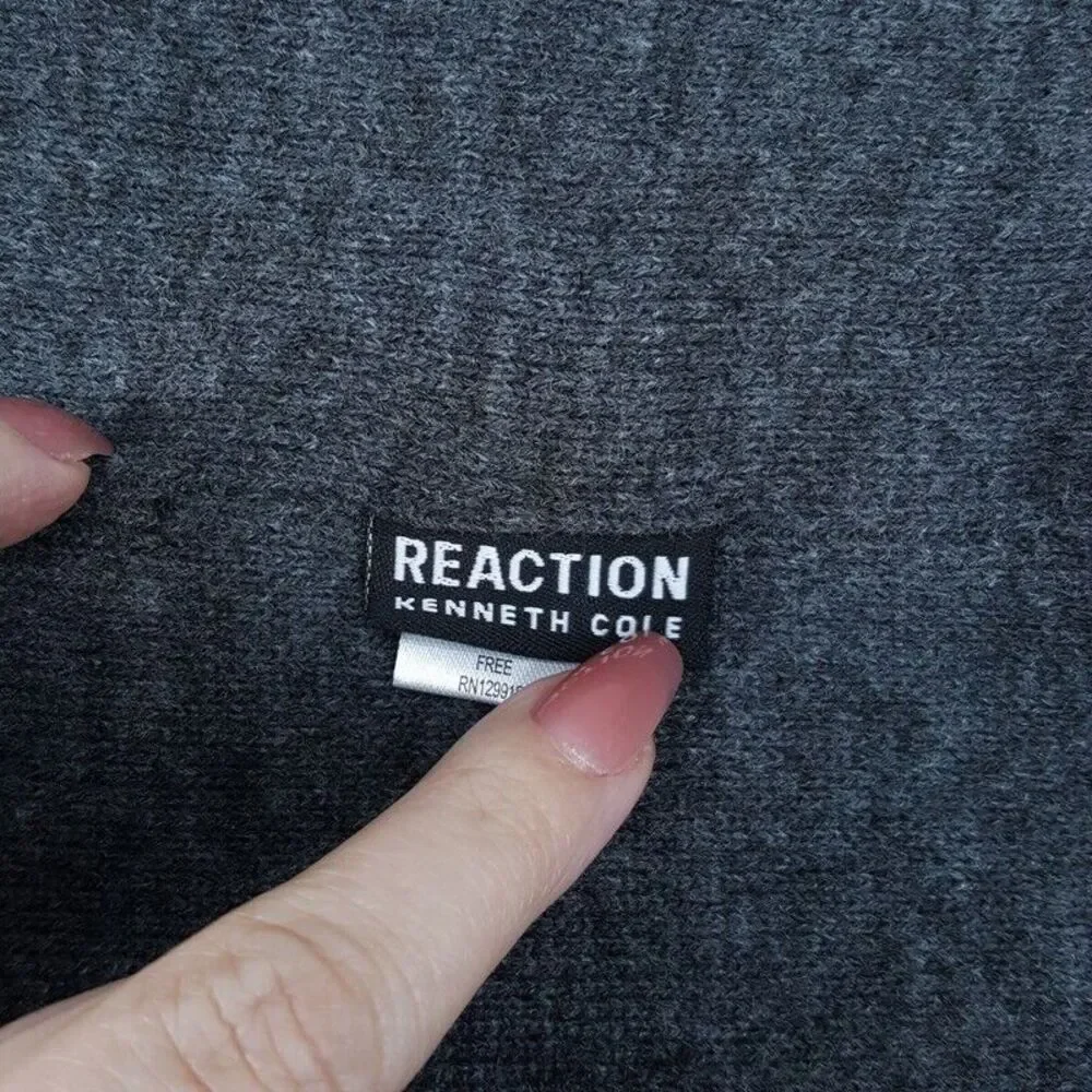 KENNETH COLE REACTION Beanie Hat Gray Acrylic Knit Logo One Size